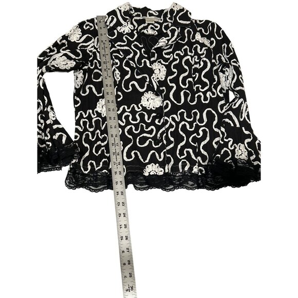 Alberto Makali Womens Black & White Ribbon Lace Trim Button Up Top/Jckt Size 4 - Picture 7 of 7